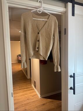 RD Style Cream Ribbed V-Neck Button Cardigan
